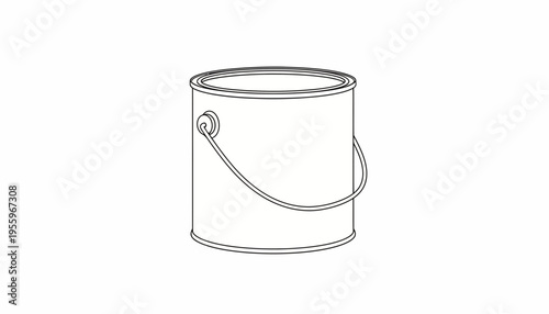 Paint Can Outline Icon, Simple Line Art Drawing of a Metal Bucket with Handle