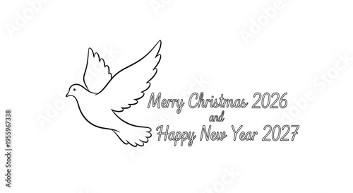 Peace Dove Flying with Merry Christmas and Happy New Year 2027 Message