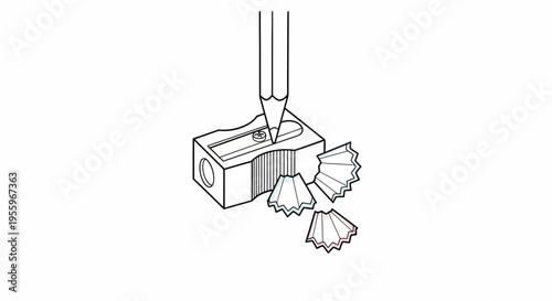 Pencil sharpener with shavings, close-up, isolated on white background, drawing tool, stationery