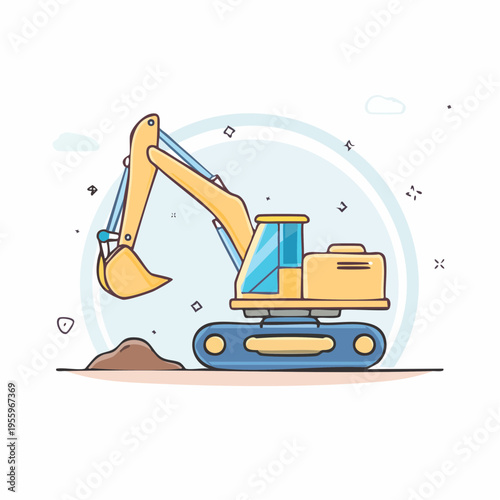 地面を掘るショベルカーのアイコン 建設現場の土木工事