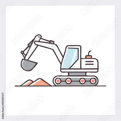 地面を掘るショベルカーのアイコン 建設現場の土木工事
