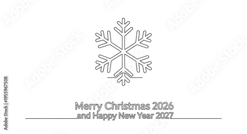 Minimalist Snowflake Merry Christmas 2026 Happy New Year 2027 Greeting Card