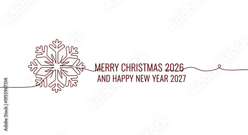 Minimalist Snowflake and Merry Christmas 2026 Happy New Year 2027 Text