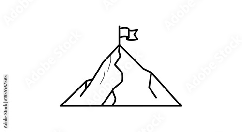 Mountain Peak Summit With Flag - Success, Achievement, Goal Reached, Victory, Top