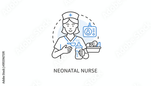 Neonatal Nurse Caring for Newborn Baby with Formula Bottle and Monitor