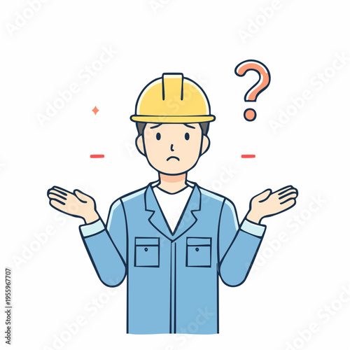 指示に困惑する男性作業員のアイコン 現場のコミュニケーション不足