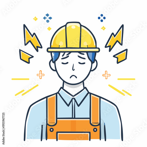 疲労困憊の男性作業員のアイコン 建設現場や工場の過酷な労働