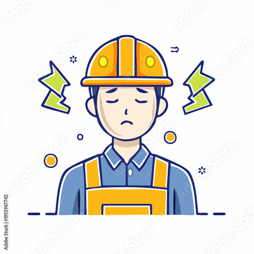 疲労困憊の男性作業員のアイコン 建設現場や工場の過酷な労働