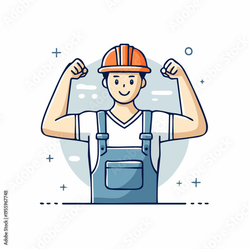 ガッツポーズでやる気のある男性作業員のアイコン 現場のモチベーションと体力