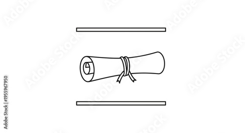 Graduation Diploma Scroll Tied with Ribbon Between Two Horizontal Lines