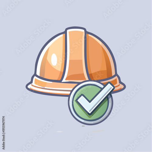チェックマーク付き安全ヘルメットのアイコン 安全基準クリアと点検完了