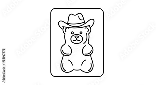 Gummy bear cowboy, cute candy character wearing a cowboy hat, line art illustration