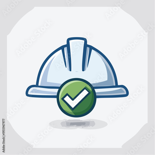 チェックマーク付き安全ヘルメットのアイコン 安全基準クリアと点検完了