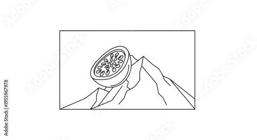Half Passion Fruit on Mountain Peak, Healthy Food Concept, Abstract Nature