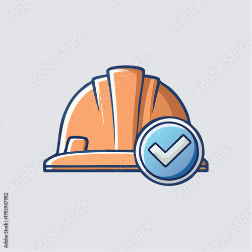 チェックマーク付き安全ヘルメットのアイコン 安全基準クリアと点検完了