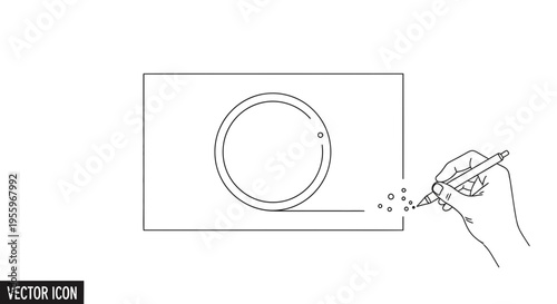 Hand Drawing Circle in Rectangle with Pen, Creative Process, Design Concept