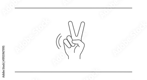Hand Gestures: Victory Sign, Peace Symbol, Two Fingers Up, Waving Hand, Outline Icon