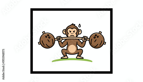 Funny Monkey Lifting Weights with Coconuts