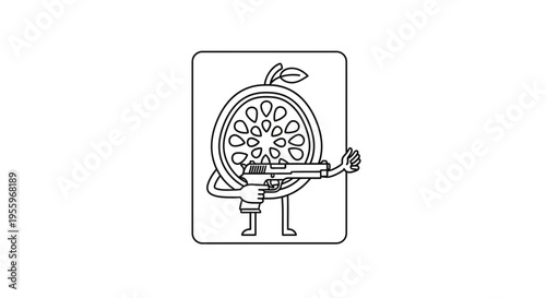 Funny Orange Slice Character Holding a Gun, Cartoon Style