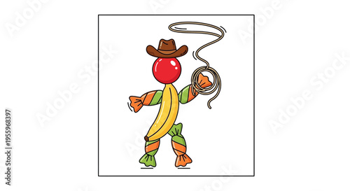 Funny Candy Cowboy Character with Banana Body and Lasso