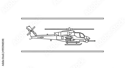 AH-1 Cobra Attack Helicopter Blueprint Line Drawing