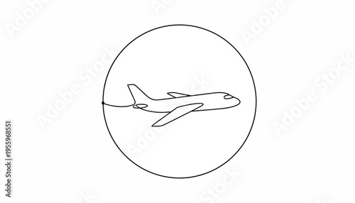 Airplane flying in a circle, simple line art, aviation concept