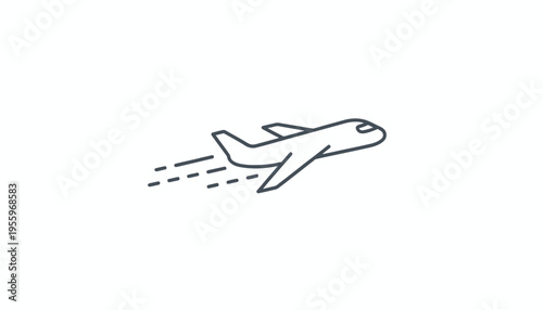 Airplane taking off, simple line art icon, travel and transport concept