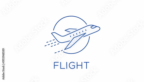 Airplane taking off, symbolizing travel and freedom, with a circular motion trail.