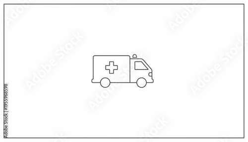 Ambulance Icon, Medical Emergency Vehicle, Healthcare Service, Vector Line Art