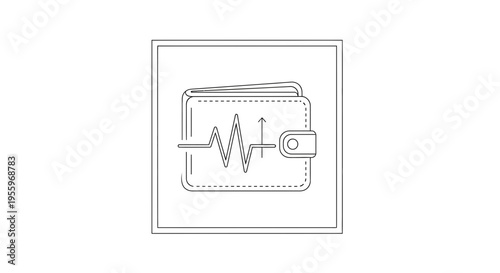 Financial Health Wallet Icon with Upward Trend Graph and Heartbeat Line