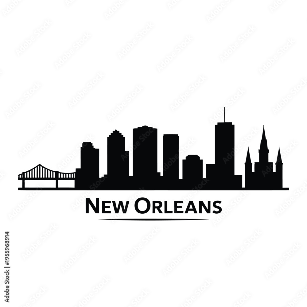 Obraz premium A striking black silhouette of the new orleans city skyline