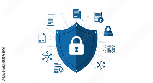 Shield with lock and security icons.