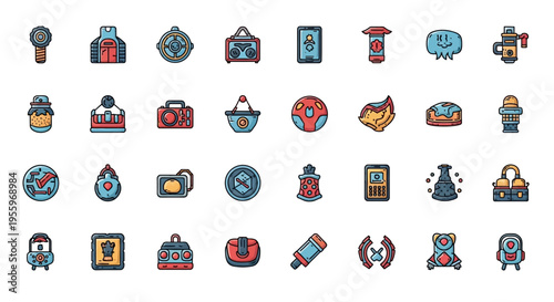 Colorful icons of various objects.