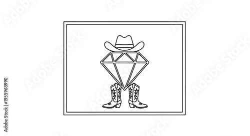 Diamond Cowboy Hat and Boots Illustration - Western Style Icon
