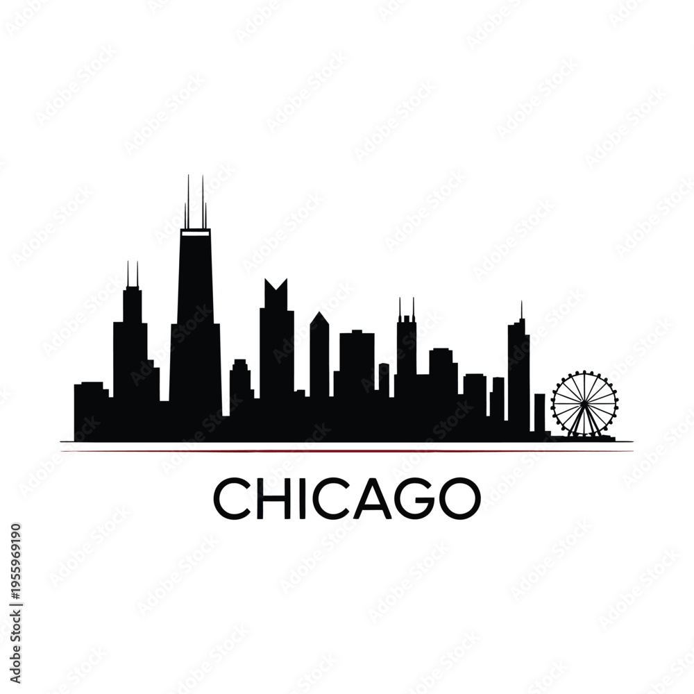 Fototapeta premium Chicago skyline silhouette with iconic buildings and a ferris wheel