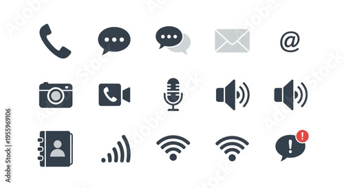 Black icons for communication technology.