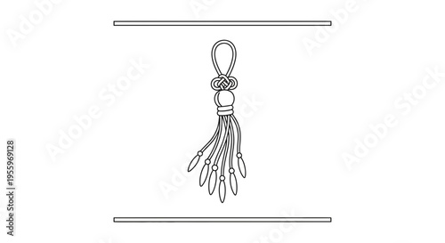 Elegant Tassel Ornament with Decorative Knot and Beads, Isolated on White Background