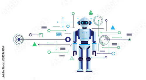 Robot with futuristic circuit board design.