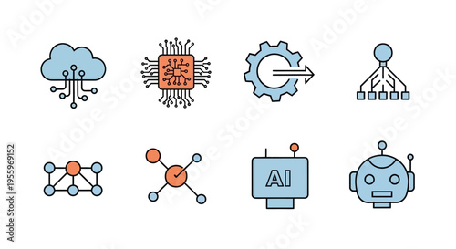 Artificial Intelligence Technology Icons Set.