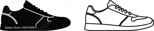 Black and white sneakers side by side Vector