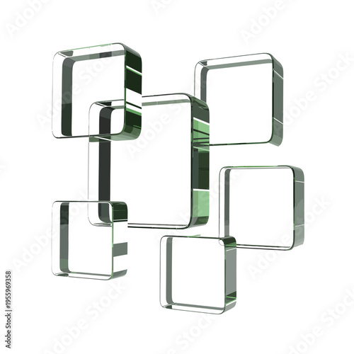 Green glass squares arranged in a staggered abstract geometric composition
