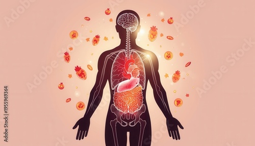 Wallpaper Mural Human Anatomy Diagram: A detailed illustration showcasing the intricate systems and organs within the human body, providing insight into the complexity of the human form. Torontodigital.ca