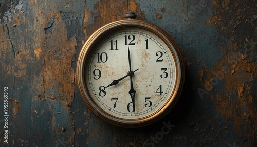 Wallpaper Mural Timeless Elegance: A vintage clock hangs gracefully, its hands poised at a moment frozen in time, against a backdrop of weathered textures. Torontodigital.ca