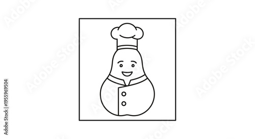 Cute Pear Chef Character with Chef Hat and Uniform, Cartoon Style
