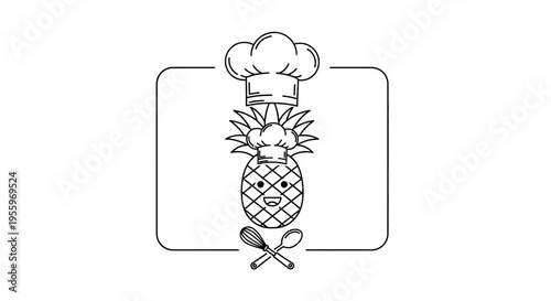 Cute Pineapple Chef Cartoon Character with Cooking Utensils