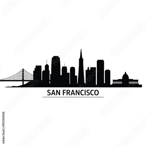 San francisco skyline silhouette with golden gate bridge illustration