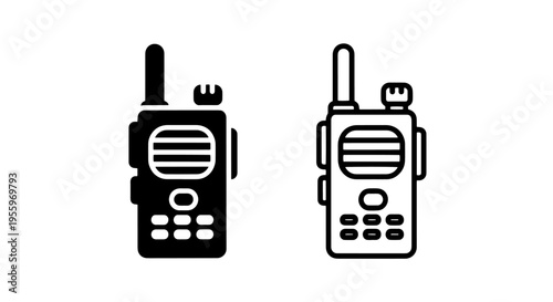 Portable walkie talkie two-way radio communication device black glyph outline vector icon