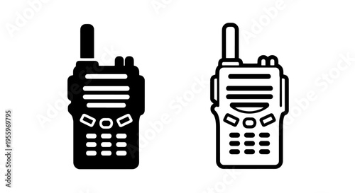 Portable walkie talkie two-way radio communication device black glyph outline vector icon