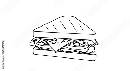 Simple Toasted Sandwich Line Art Illustration for Menu Design and Food Concepts
