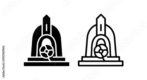 Vintage oven or furnace icon for kitchen bakery and industrial use